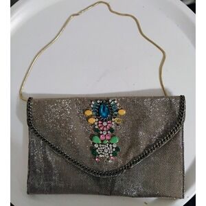 Kate Landry Jeweled Embellished Silver Metallic Shoulder or Clutch Bag